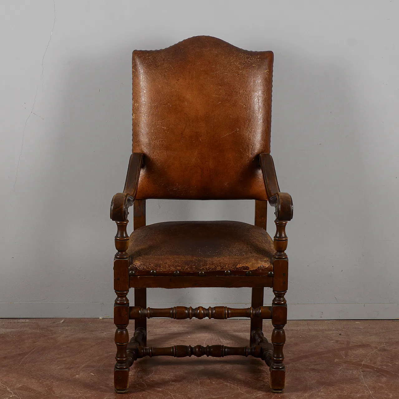 Poltrona barocca rivestita in cuoio, '800 1