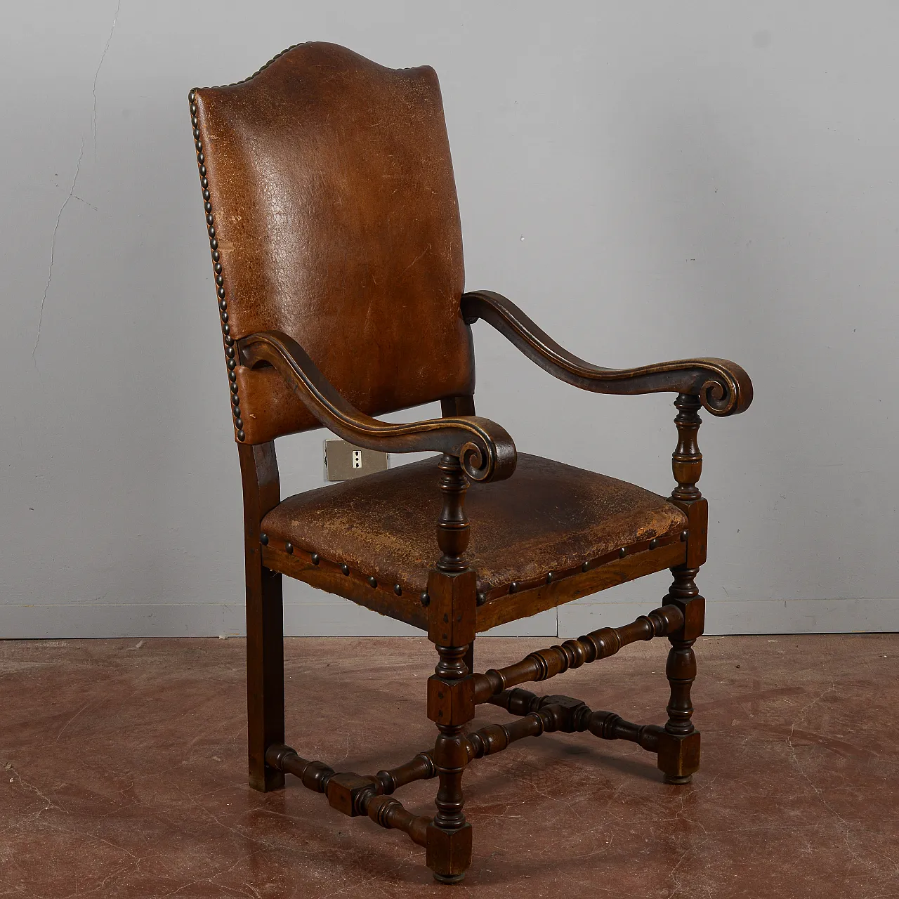 Poltrona barocca rivestita in cuoio, '800 5
