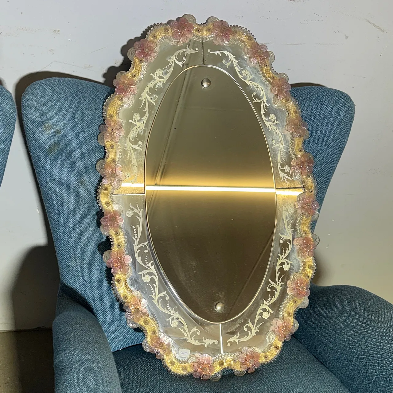 Specchio ovale in vetro veneziano, anni '70 1