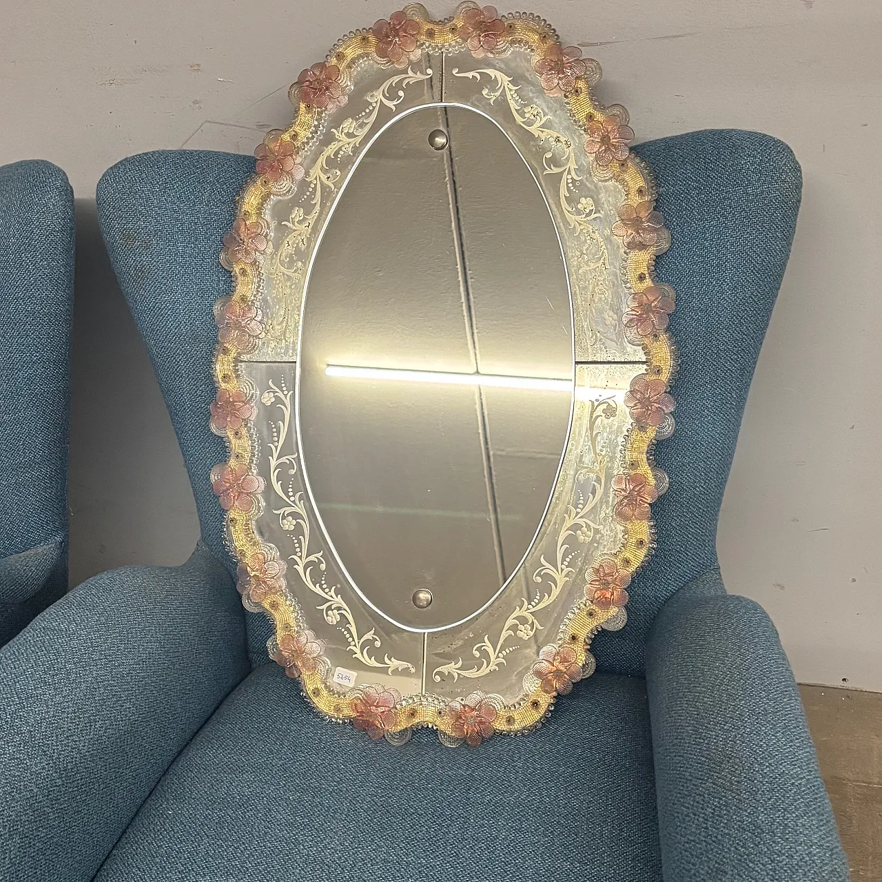 Specchio ovale in vetro veneziano, anni '70 8