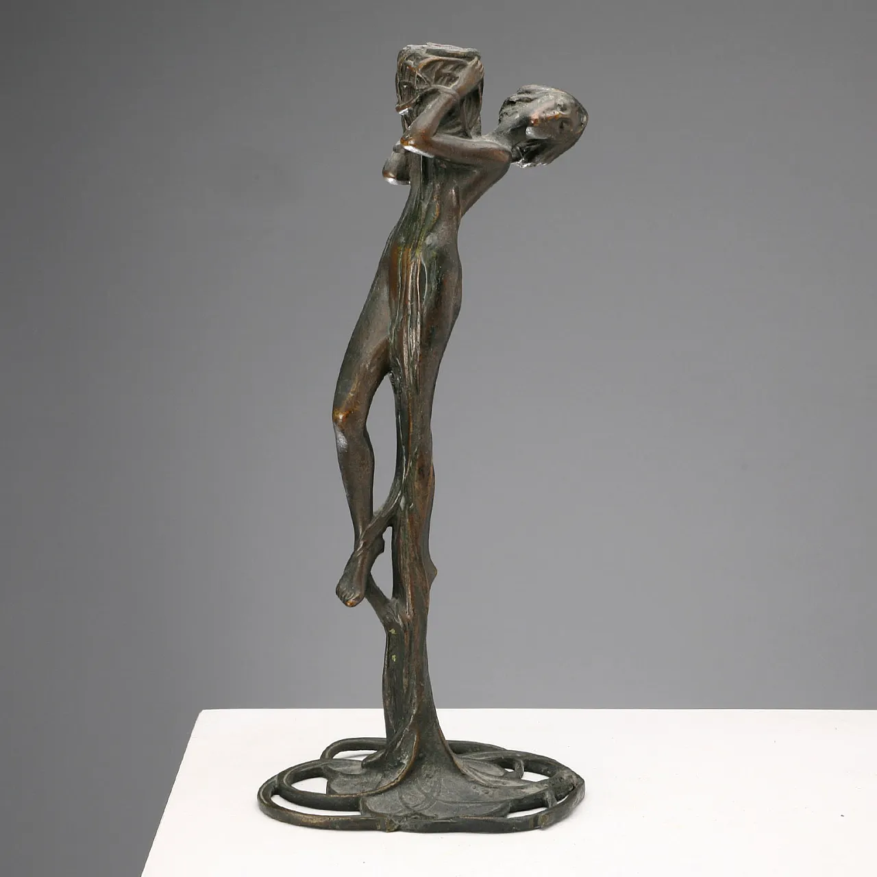 Art Nouveau bronze candle holder, 20th century 1
