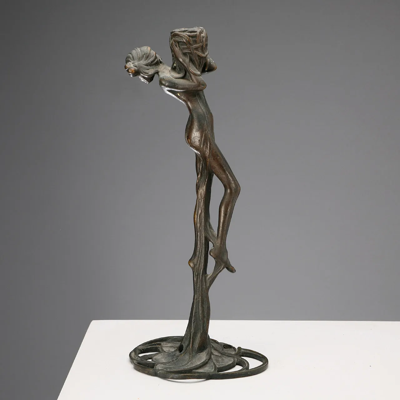 Art Nouveau bronze candle holder, 20th century 3