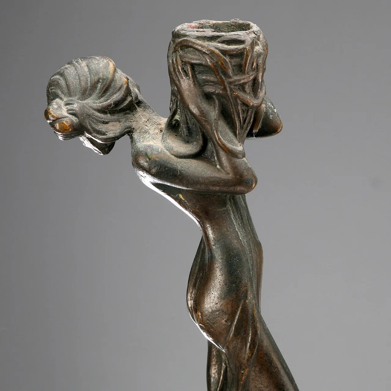 Art Nouveau bronze candle holder, 20th century 5