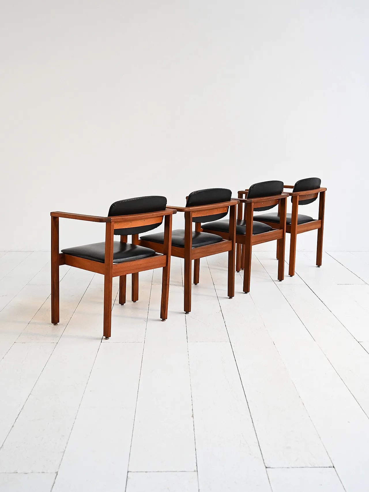 4 teak and leather chairs, Denmark, 1960s 1