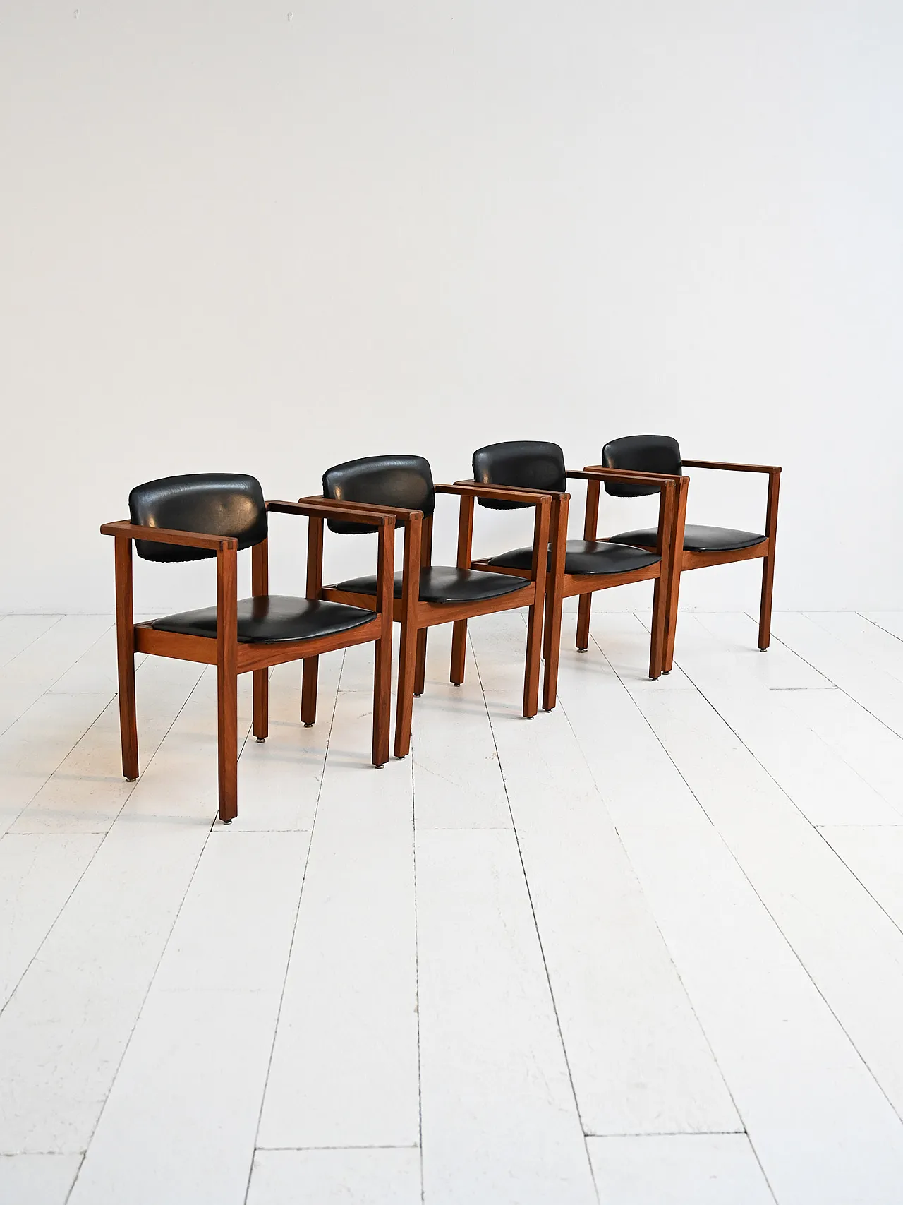 4 teak and leather chairs, Denmark, 1960s 2