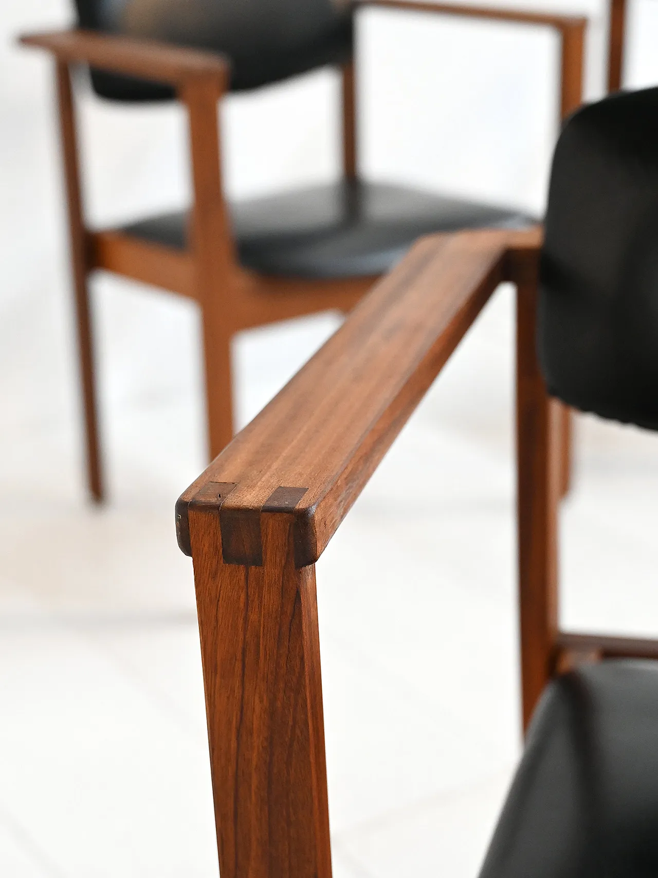 4 teak and leather chairs, Denmark, 1960s 7