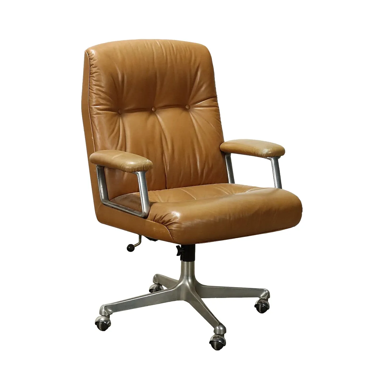 Leather and steel swivel office chair, 1960s 1
