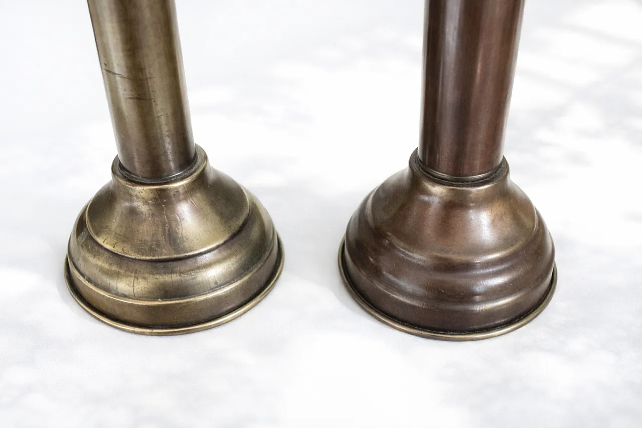 Pair of DHR Rotterdam candlesticks in brass and glass, 1930s 3