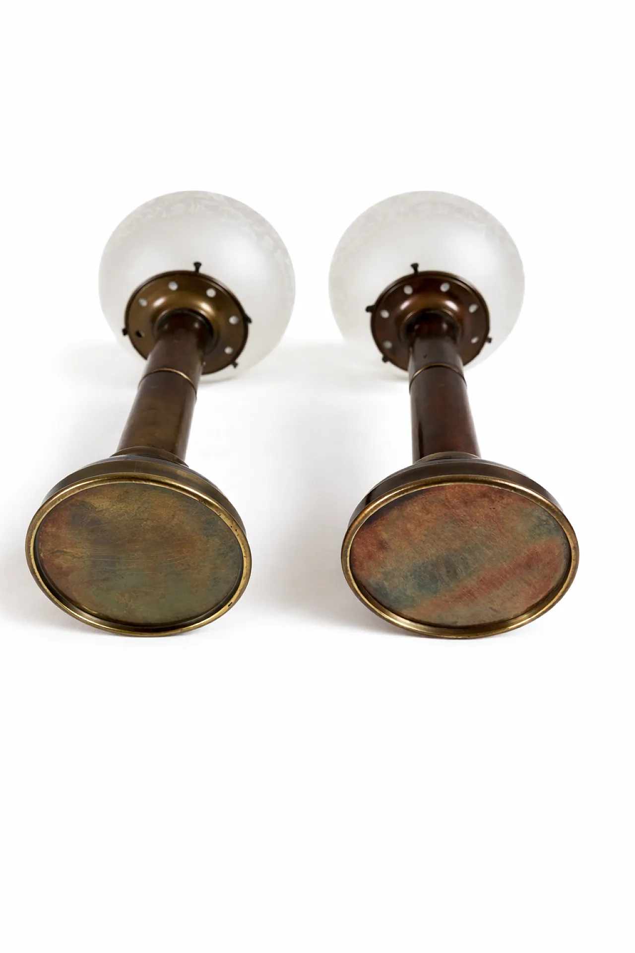 Pair of DHR Rotterdam candlesticks in brass and glass, 1930s 6