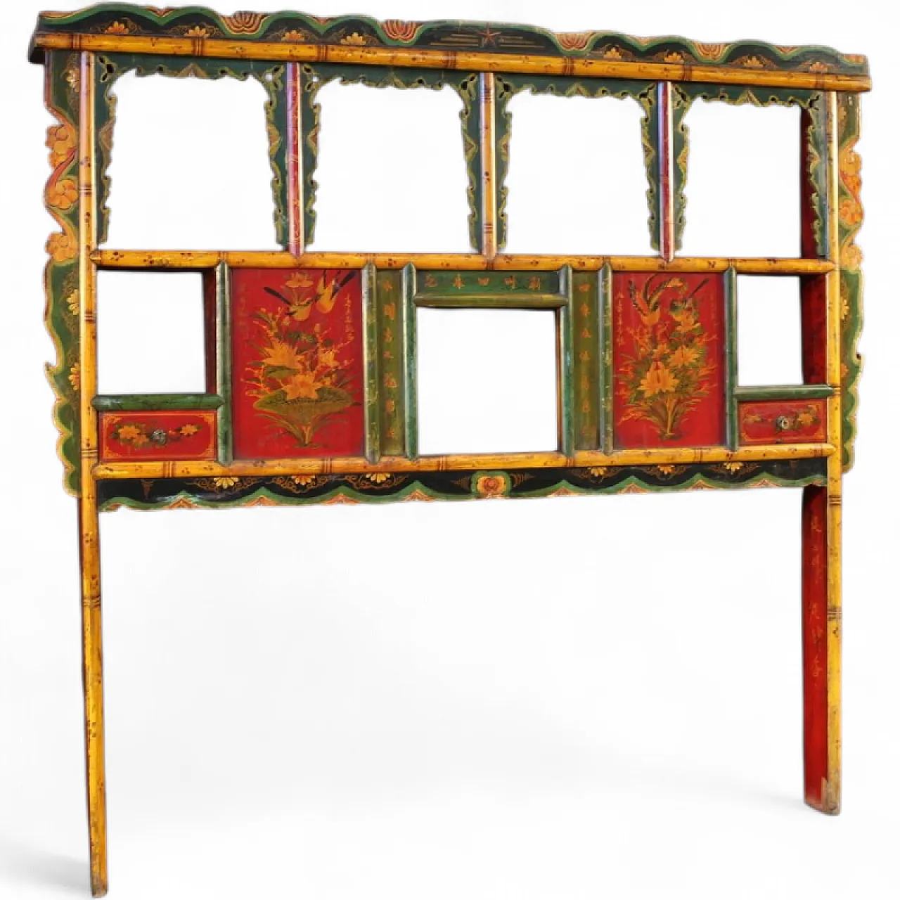Lacquered and painted Chinese bed headboard, 20th century 15