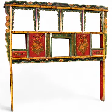 Lacquered and painted Chinese bed headboard, 20th century