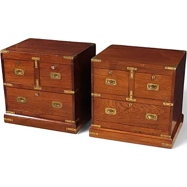 Pair of English naval style bedside tables, 20th century