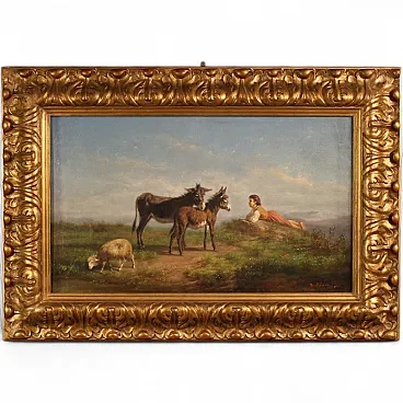 Signed Italian bucolic landscape painting, 19th century