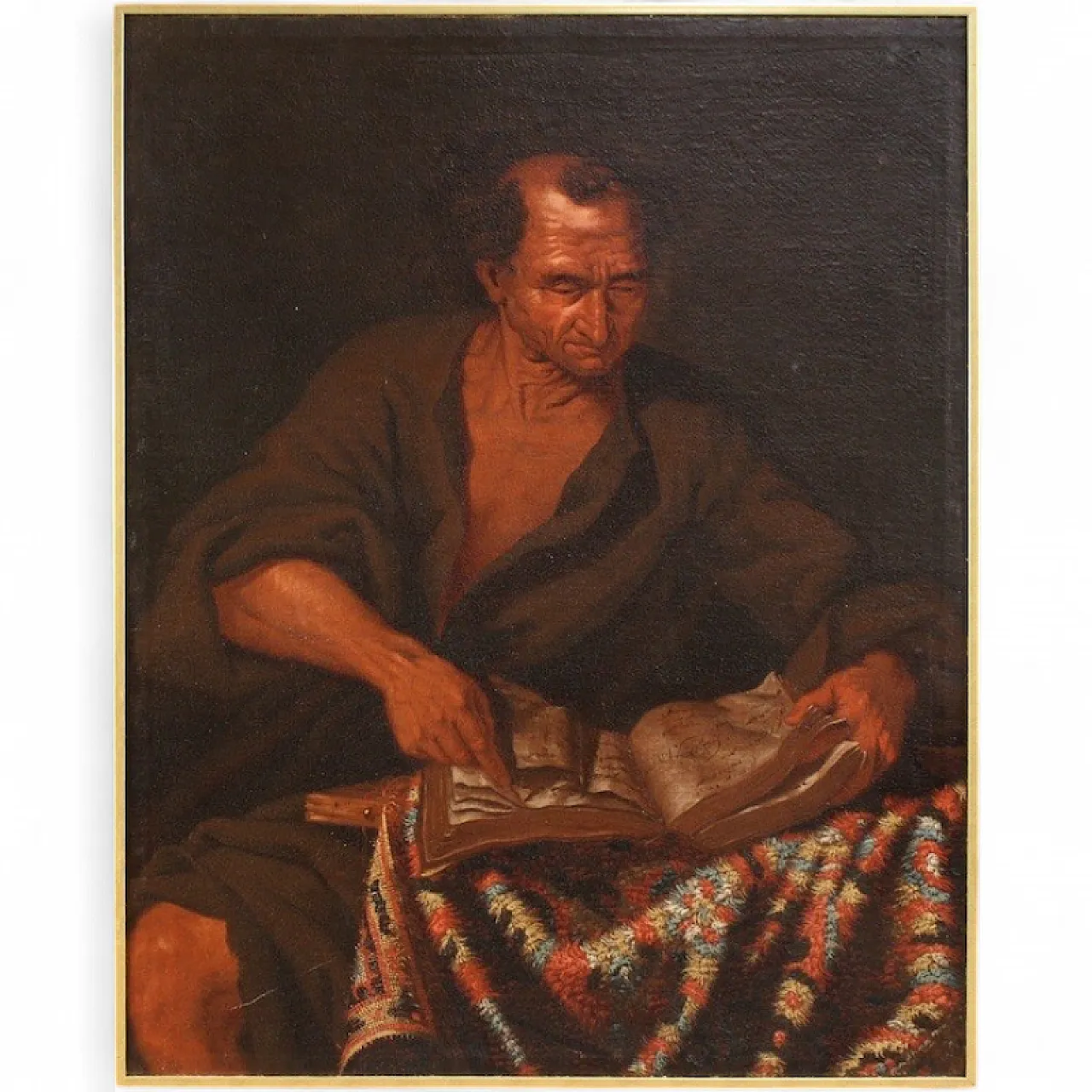 Italian painting, philosopher in the study,  17th century 16