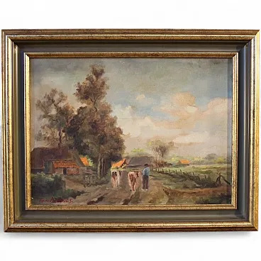 Flemish bucolic landscape painting from the 20th century