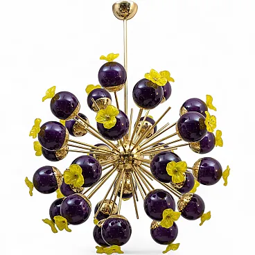 Murano glass and brass Sputnik chandelier, 20th century
