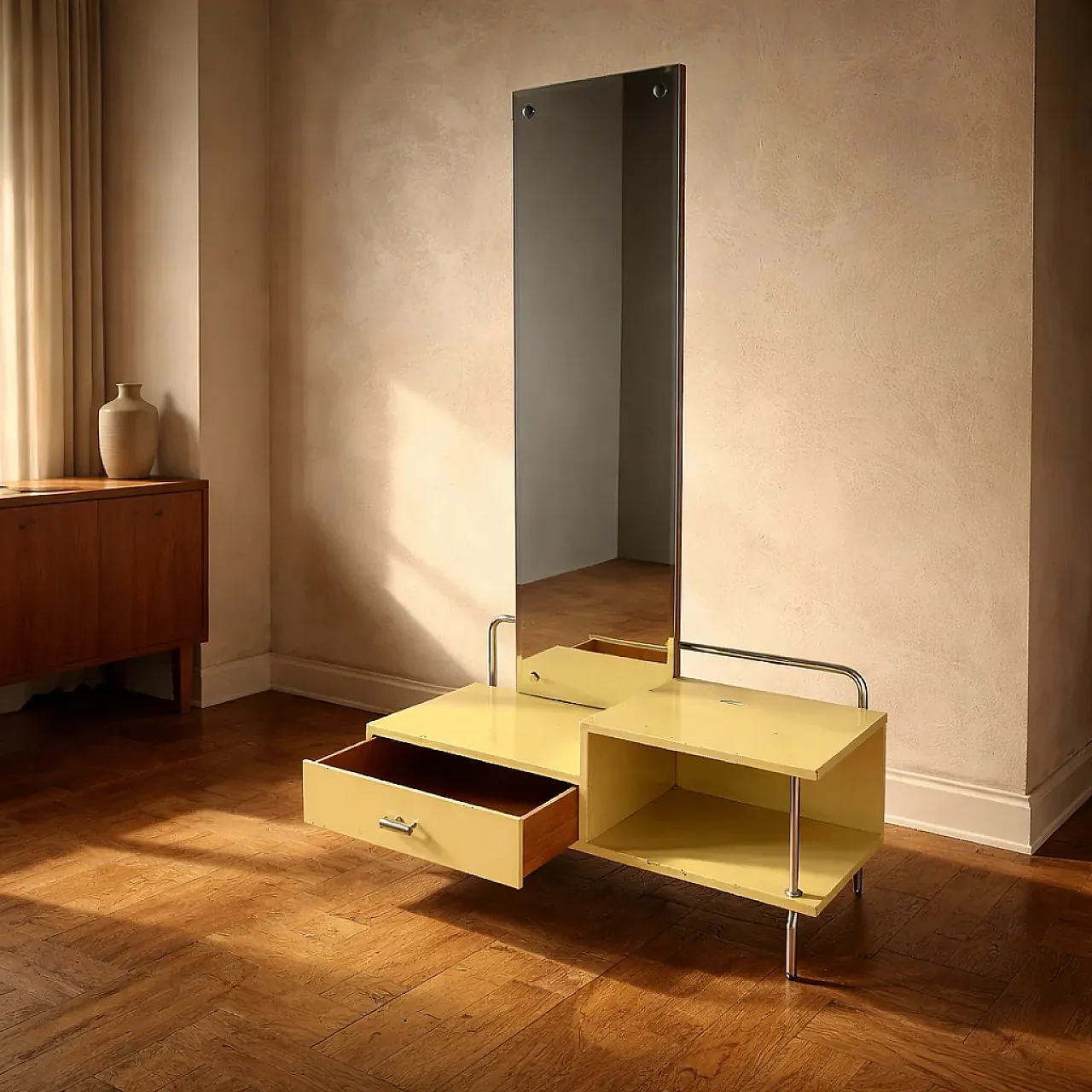 Bauhaus dressing table mirror in wood, metal and glass Slezák, 1930s 1