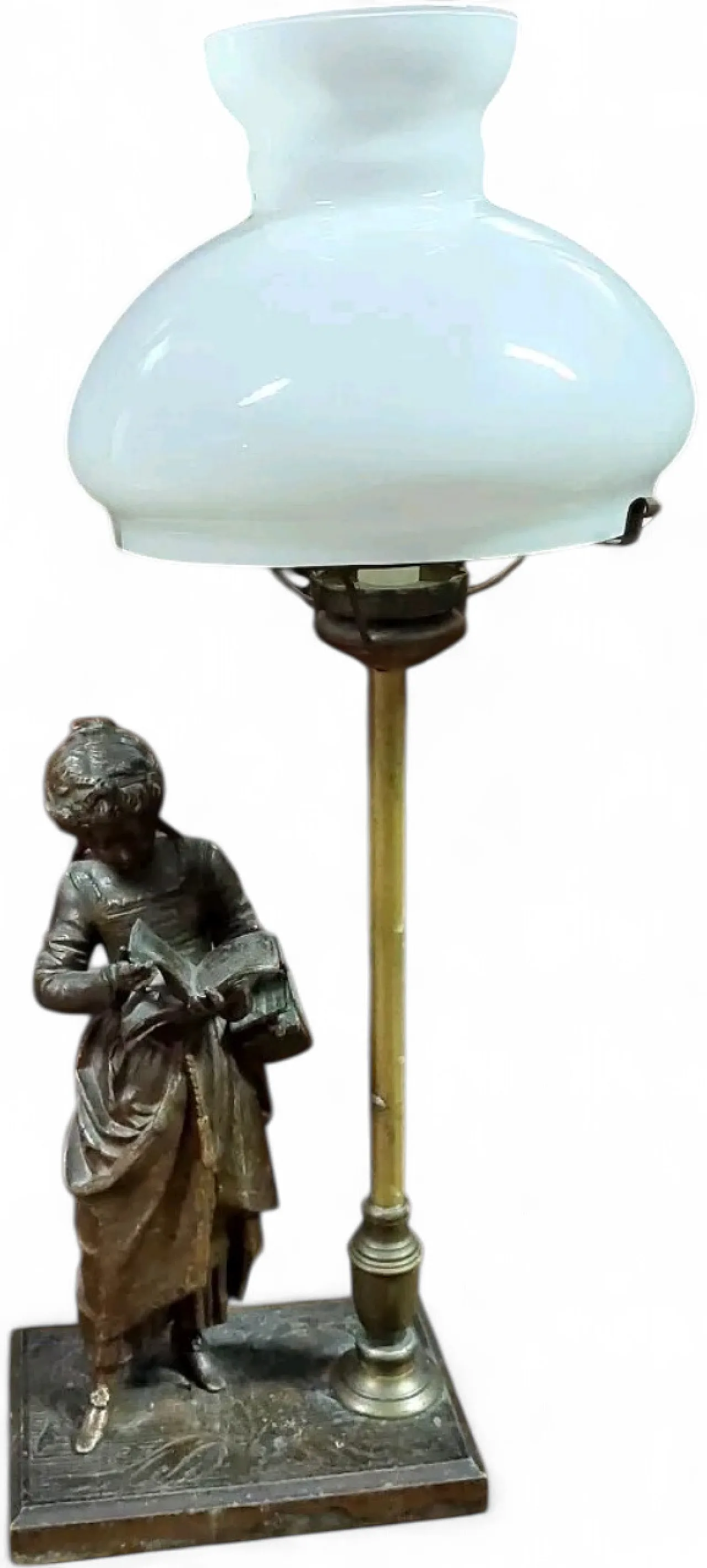 Lampada da tavolo Liberty in vetro da lavoro all'antimonio, primo '900 14