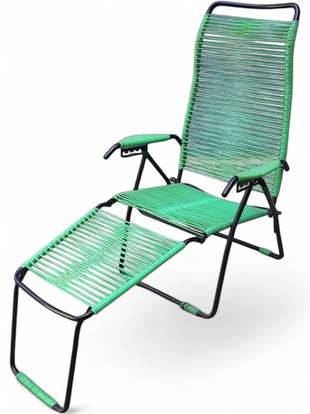 Spaghetti corded reclining deckchair with ottoman, 1960s 8