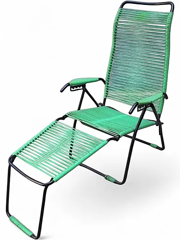 Spaghetti corded reclining deckchair with ottoman, 1960s