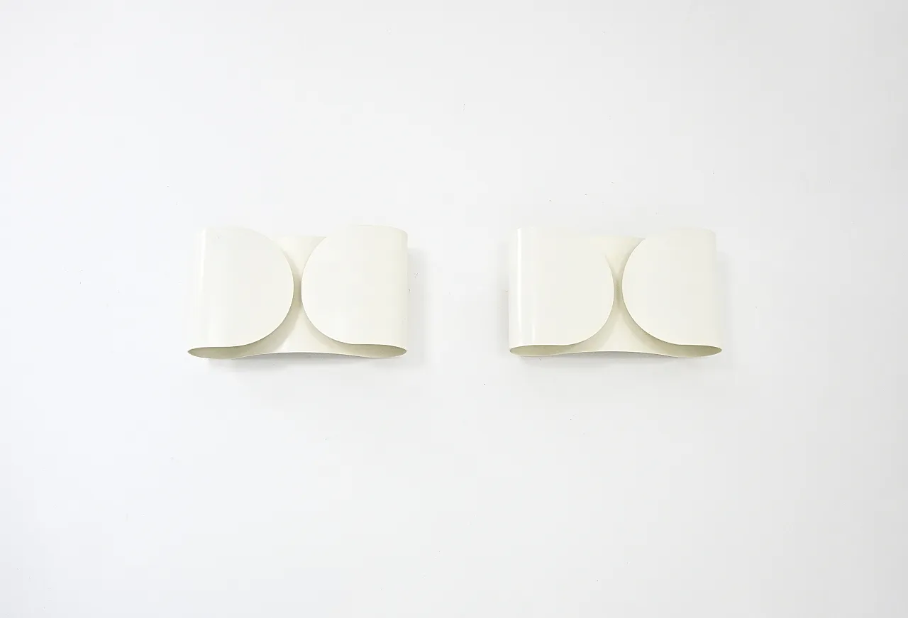 Applique Foglio bianche di Tobia & Afra Scarpa per Flos, anni '60, set di 2 7