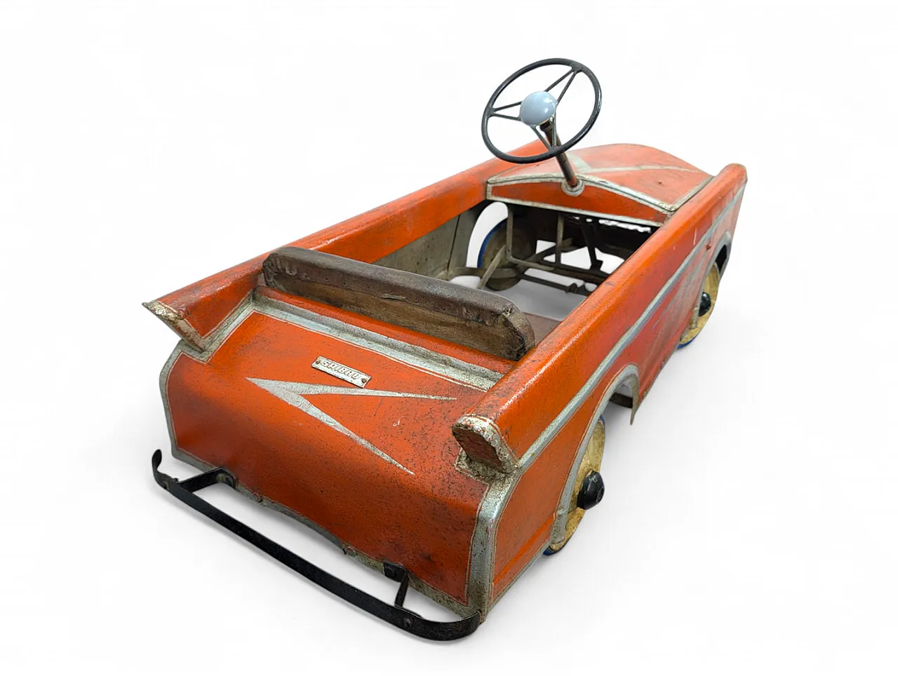 SAIBRO pedal toy car in orange iron, 1950s 3