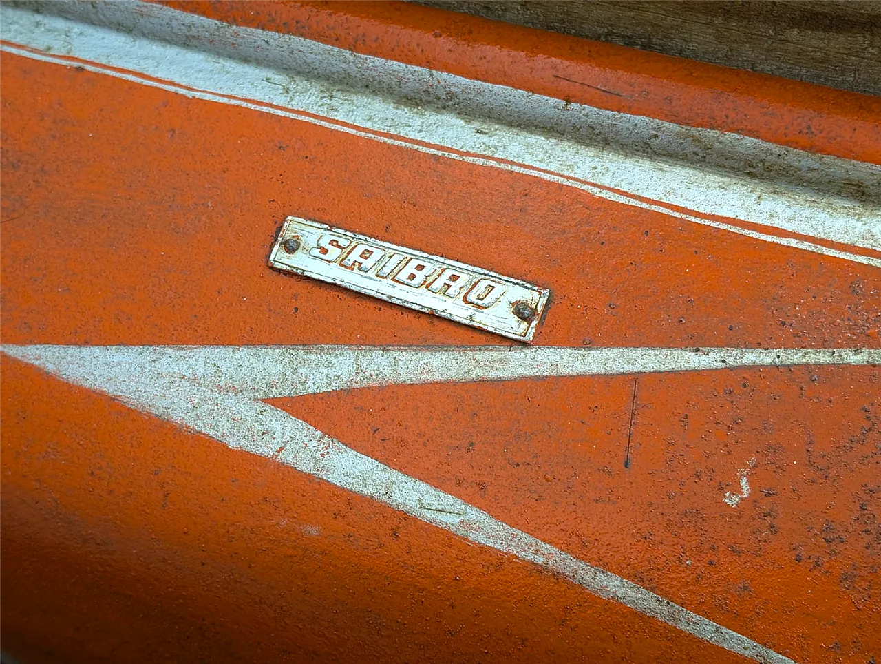 SAIBRO pedal toy car in orange iron, 1950s 4