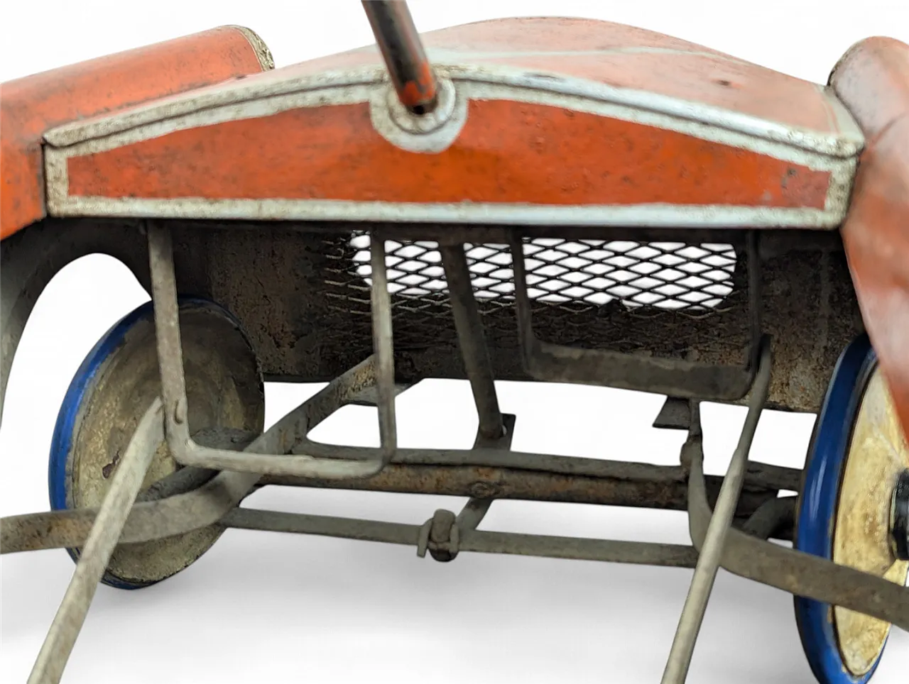 SAIBRO pedal toy car in orange iron, 1950s 5