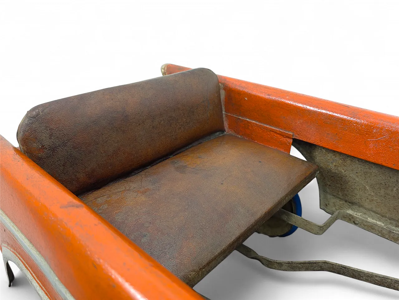 SAIBRO pedal toy car in orange iron, 1950s 6