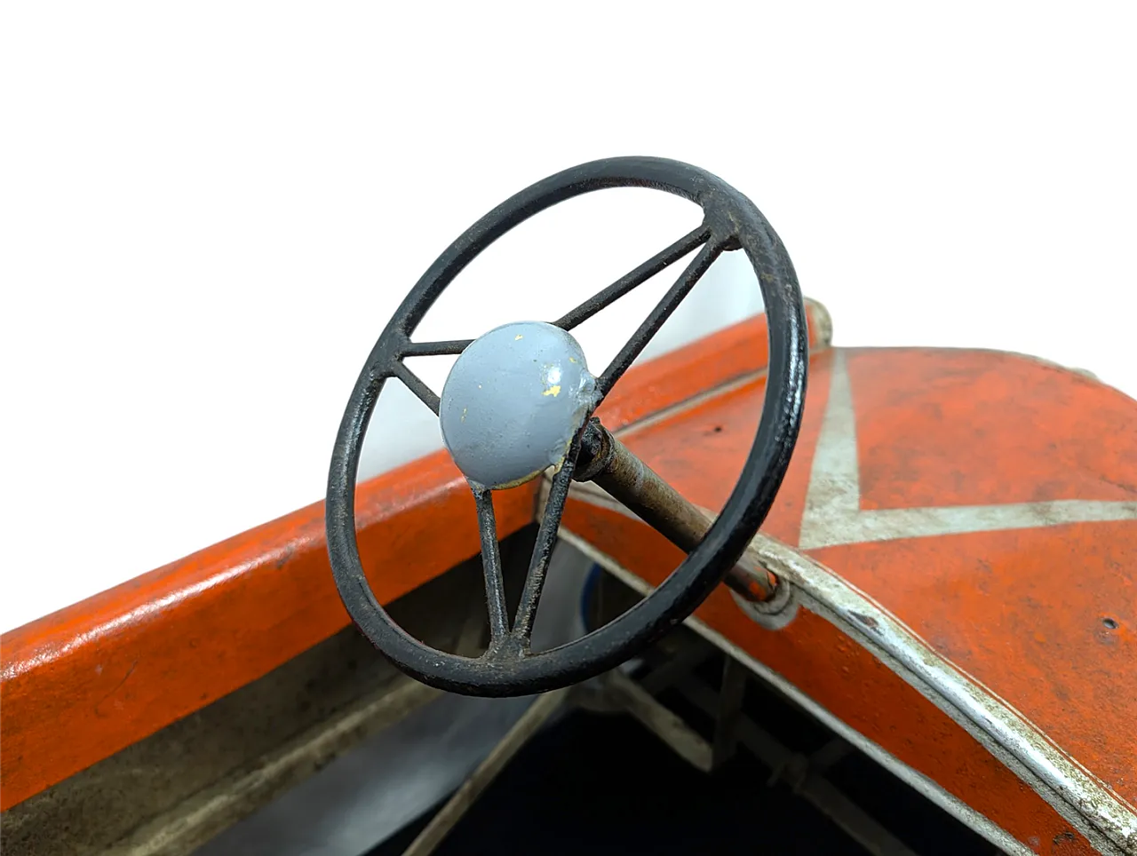 SAIBRO pedal toy car in orange iron, 1950s 7