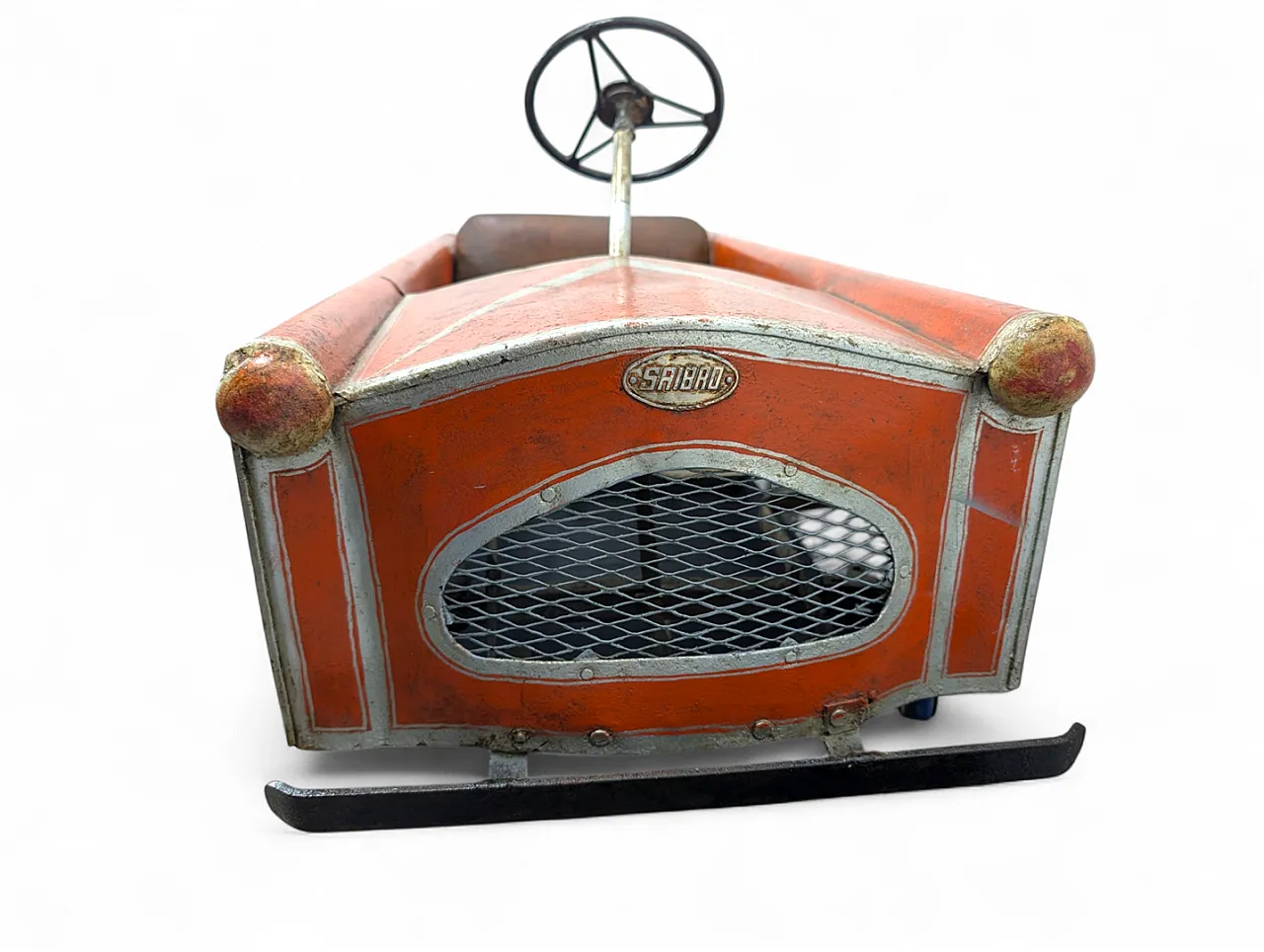 SAIBRO pedal toy car in orange iron, 1950s 8