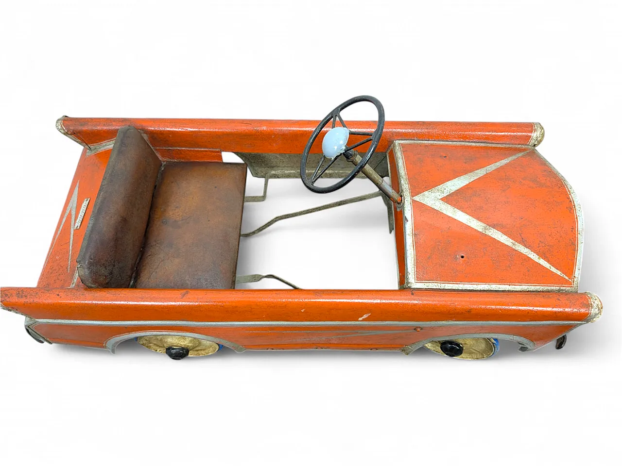 SAIBRO pedal toy car in orange iron, 1950s 10