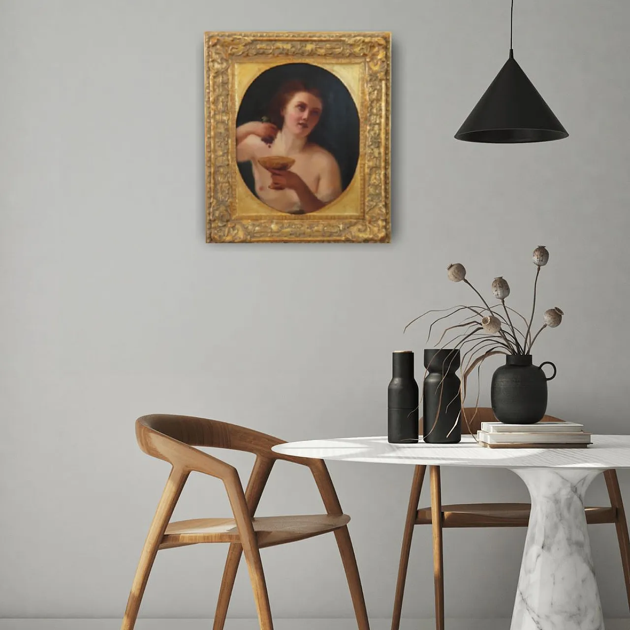 Ancient oil painting on canvas Maenad mythological figure, 19th century 2