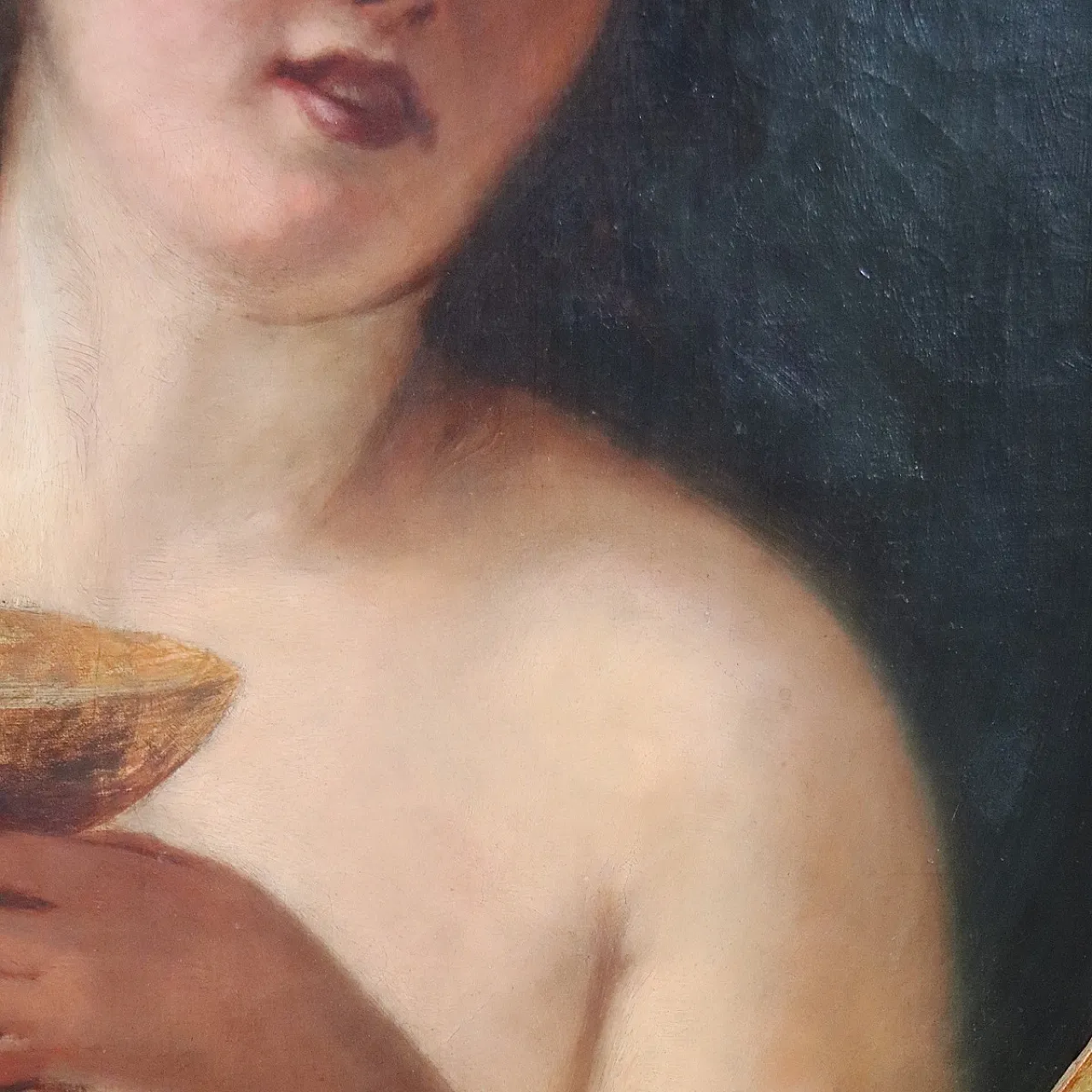 Ancient oil painting on canvas Maenad mythological figure, 19th century 8