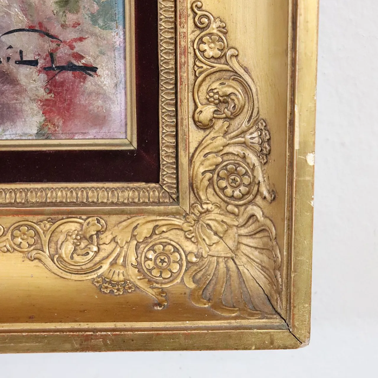 Oil painting on plywood "pensive girl" signed A. Villa, 19th century 12