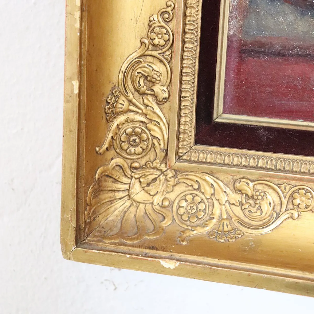 Oil painting on plywood "pensive girl" signed A. Villa, 19th century 13