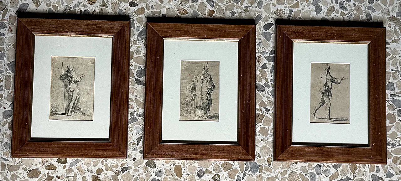 3 Figurine etchings by Salvator Rosa, 18th century 10