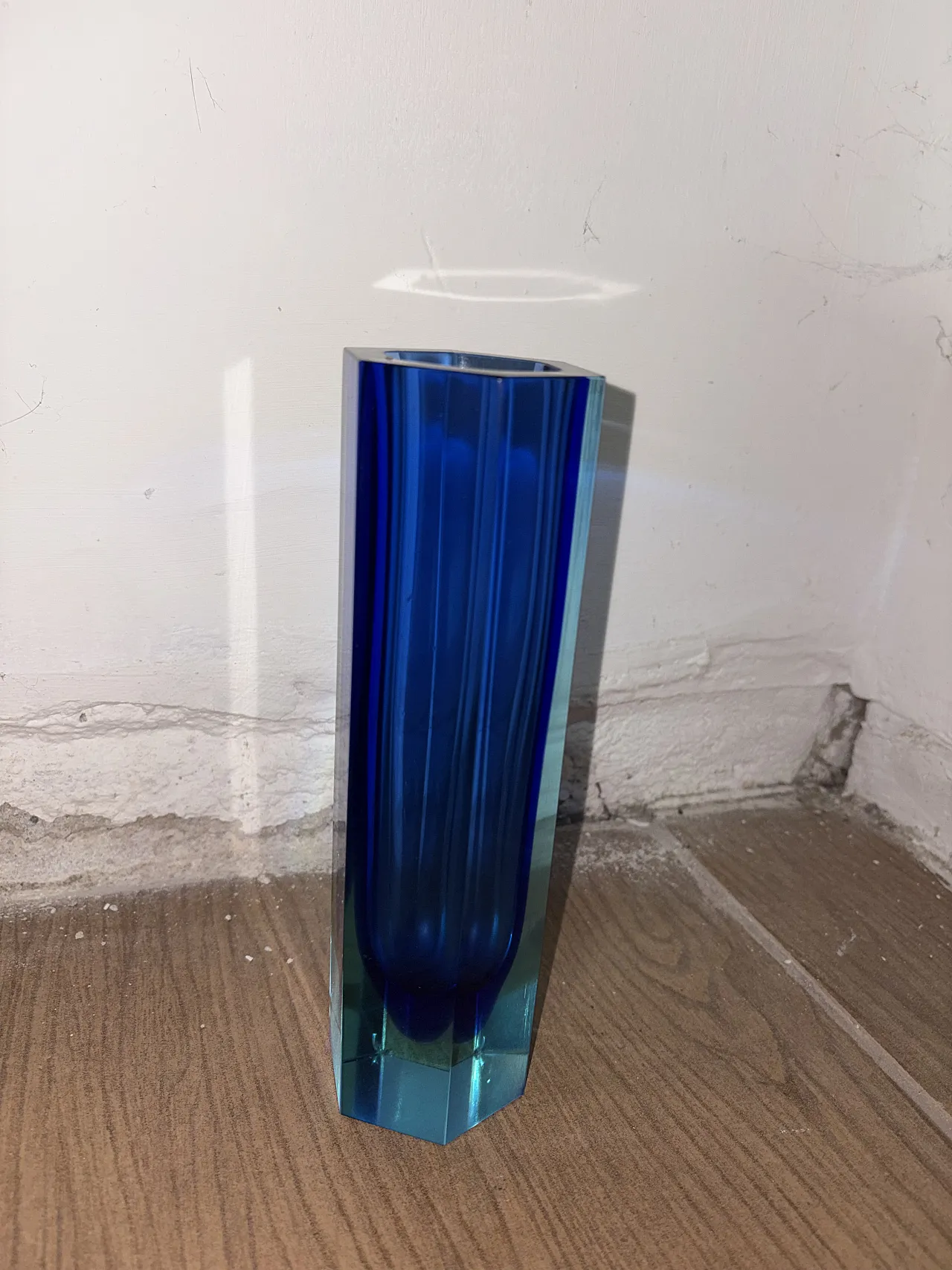 Vaso vetro sommerso blu, anni '50 5