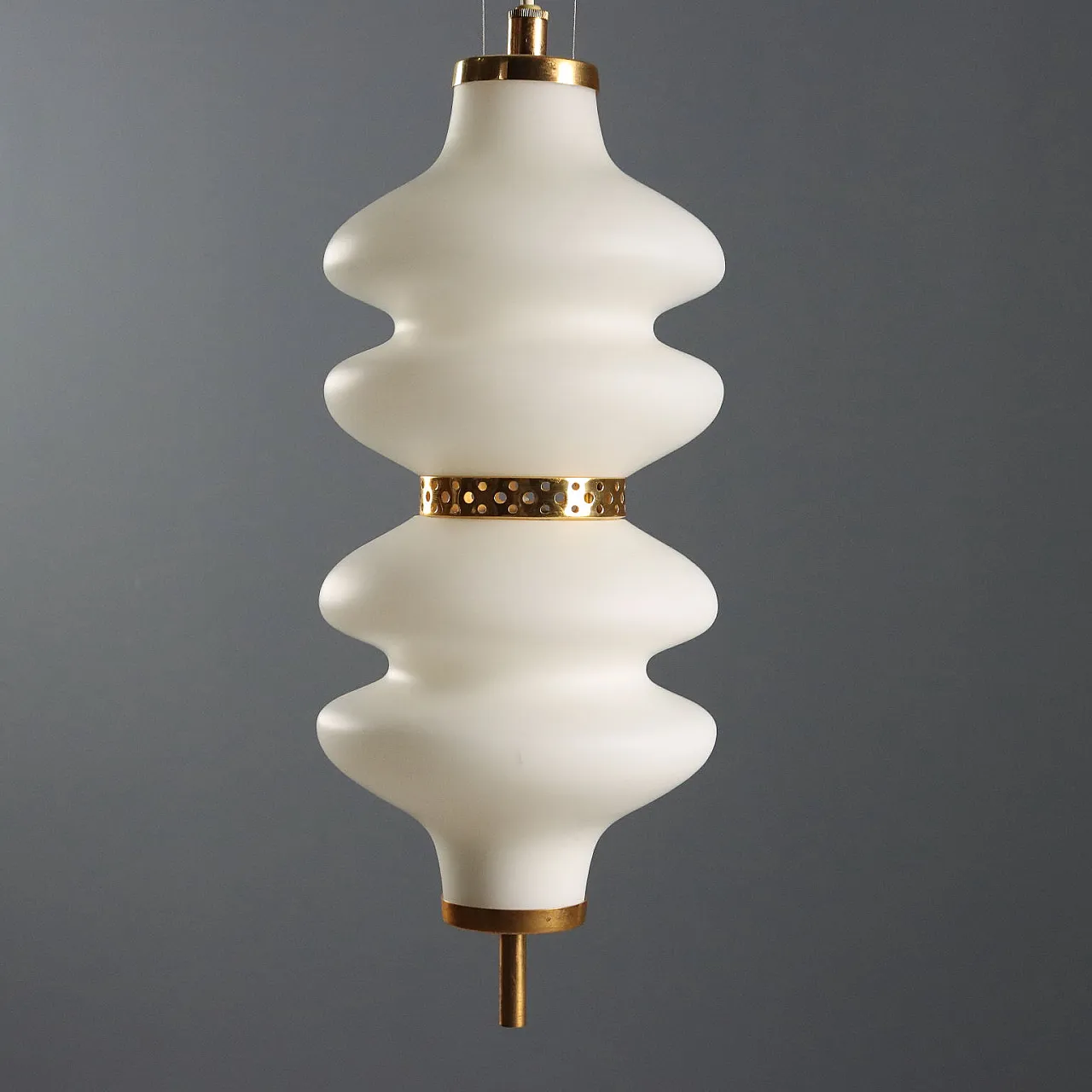 Lampada a sospensione in vetro e ottone, anni '60 7