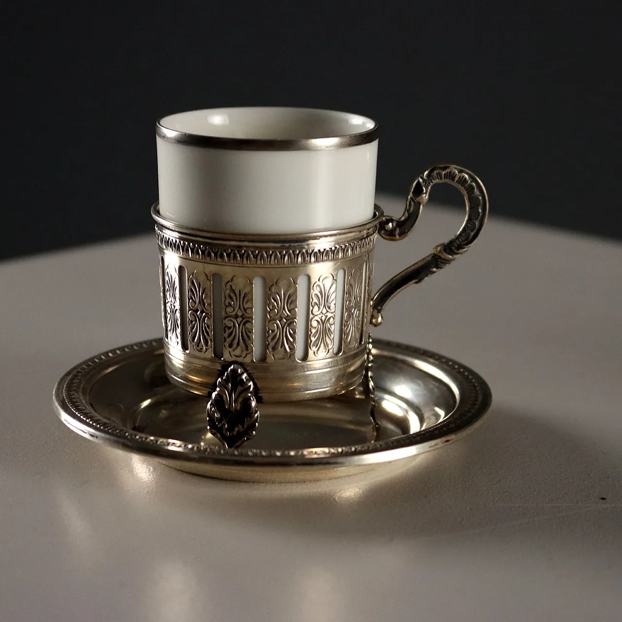 6 Tazzine da caffè in argento e porcellana di Heinrich, '900 3