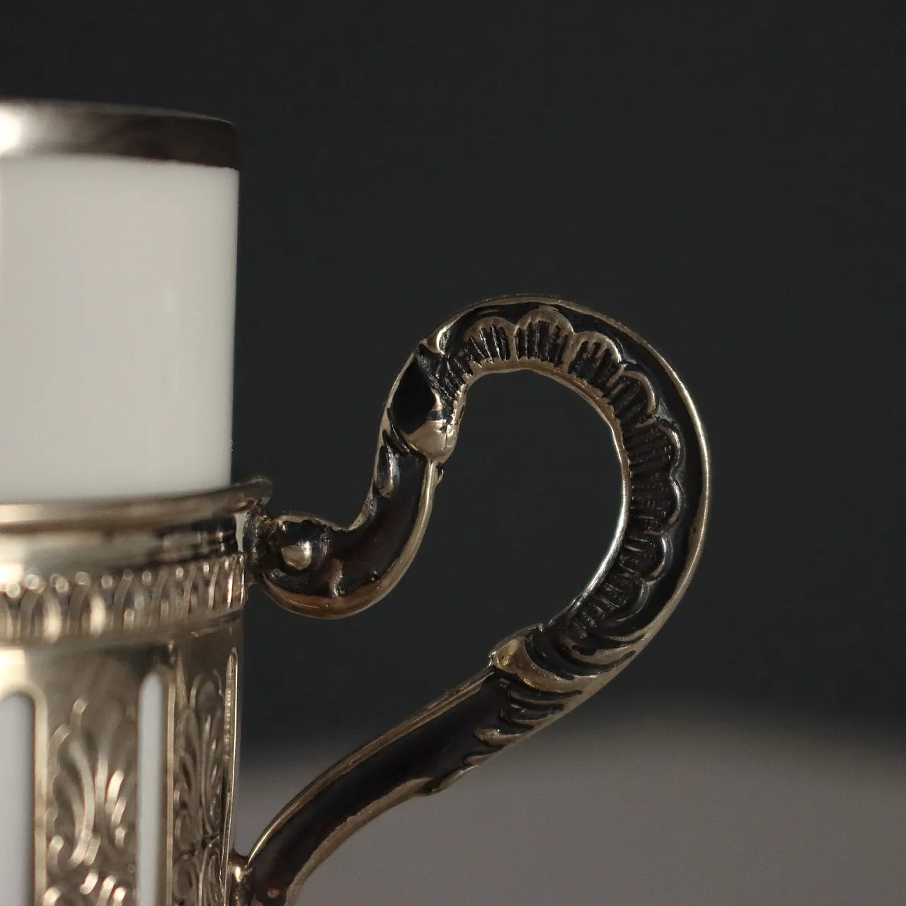 6 Tazzine da caffè in argento e porcellana di Heinrich, '900 4