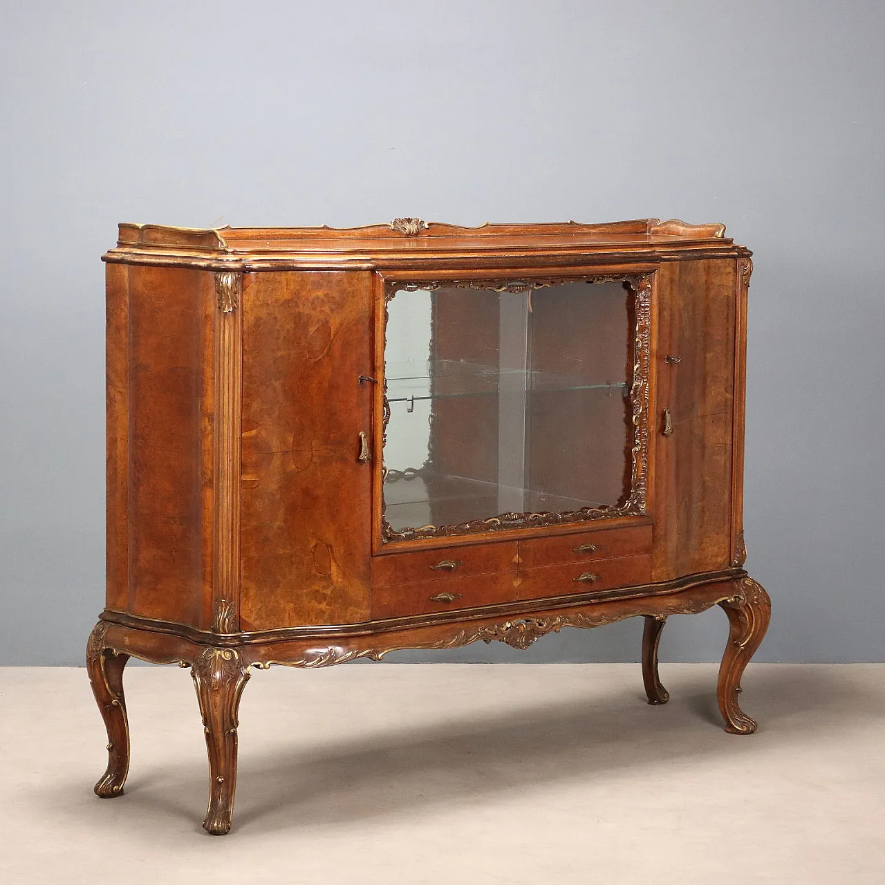 Credenza in stile Chippendale in noce e radica, primo '900 1