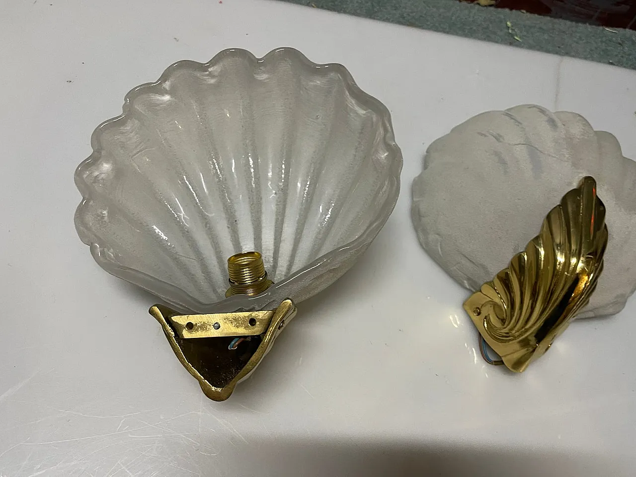 Pair of Italian Murano Glass Shell Sconces, 1960s 4