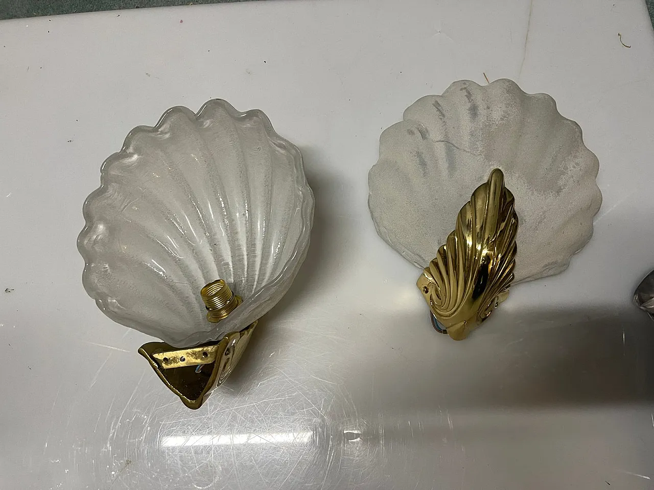 Pair of Italian Murano Glass Shell Sconces, 1960s 6