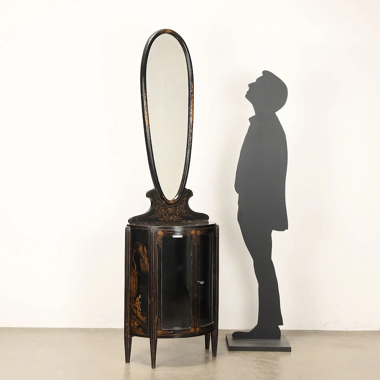 Vetrinetta a semi cerchio con specchio in stile Chinoiserie, '900 3