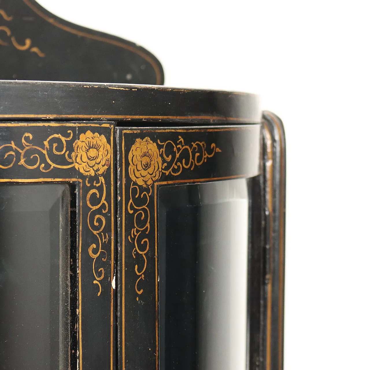 Vetrinetta a semi cerchio con specchio in stile Chinoiserie, '900 10