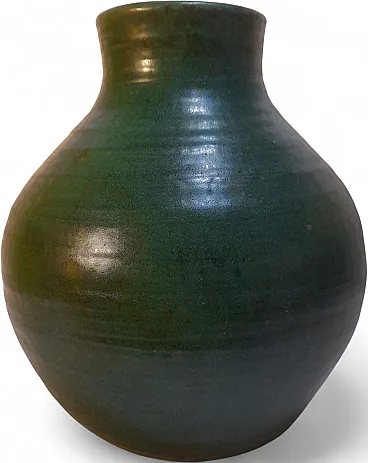 Vaso in terracotta smaltata verde interno nero, anni '70
