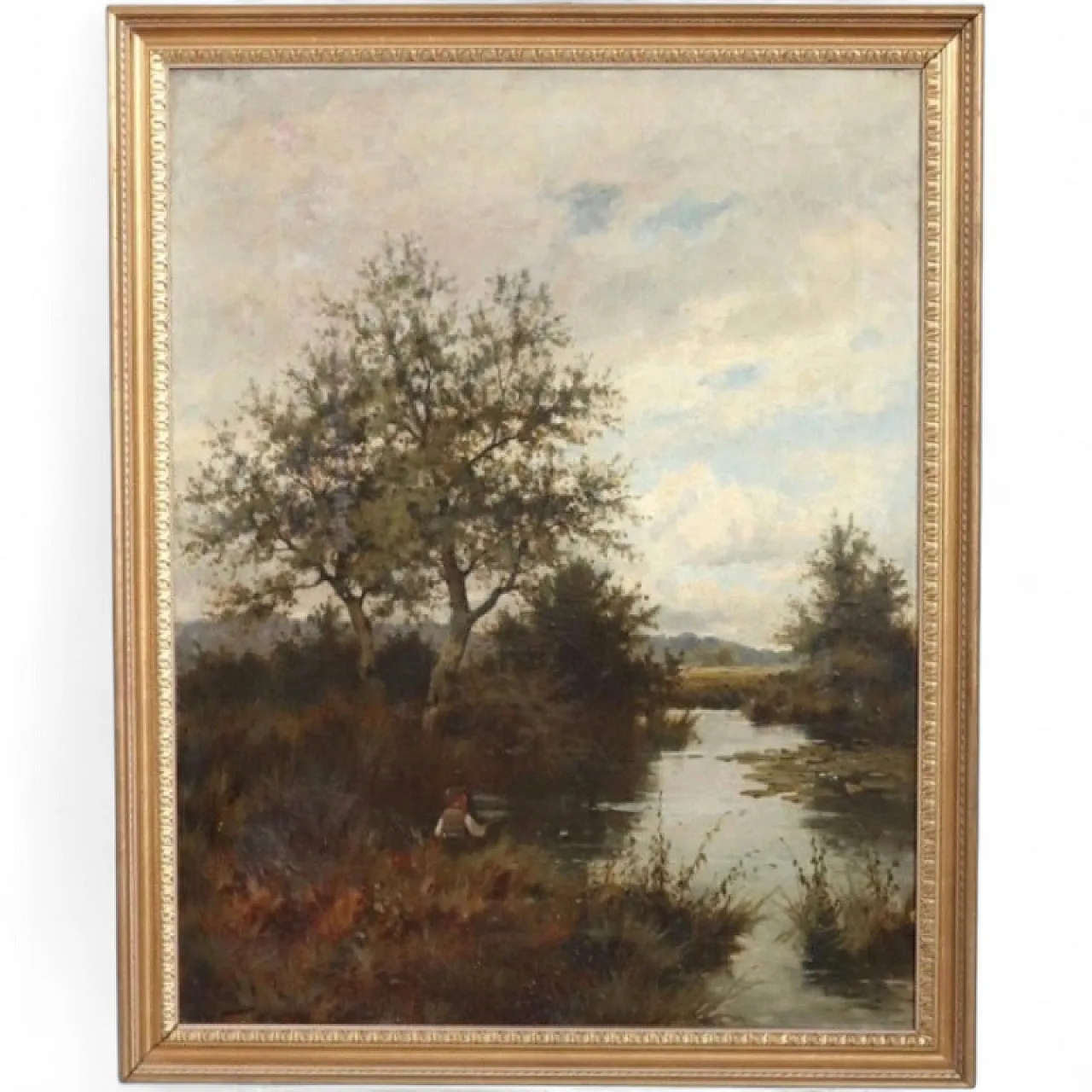 Oil painting on canvas river landscape, signed J. Paulman, 19th century 16