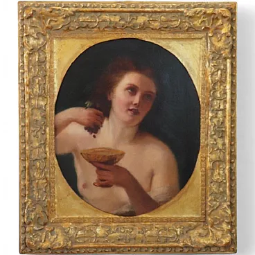 Ancient oil painting on canvas Maenad mythological figure, 19th century