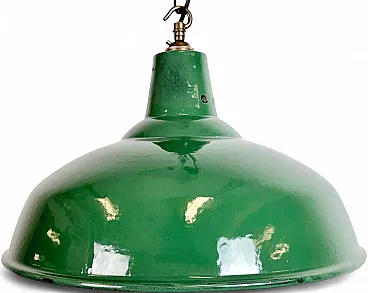 Industrial British Green Enamel Factory Pendant Lamp, 1960s